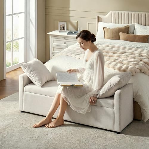 hulala home 59" storage bench with 2 throw, side view
