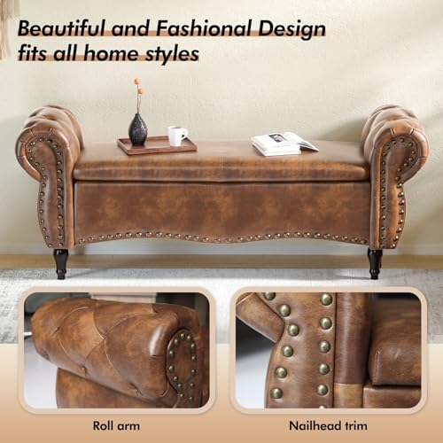 zzw storage ottoman bench, 51" length upholstered end, package contents