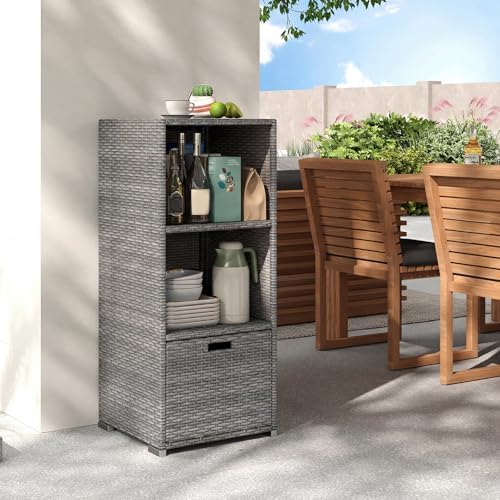 tangkula rattan outdoor storage cabinet, patiojoy outdoor wicker shown in use