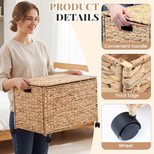 cinnvoice 17.2 gallon/65 l wicker storage trunk basket, close-up detail