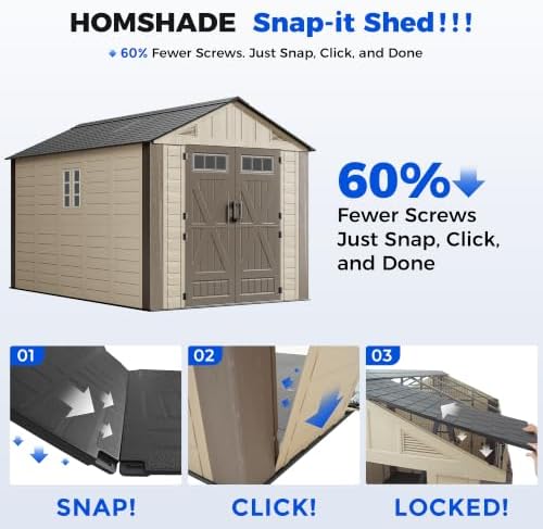 homshade 8x12 ft resin outdoor storage shed with, close-up detail