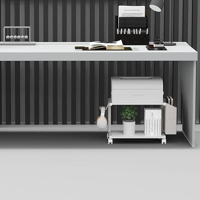 VEDECASA 2 Tier Modern White Wooden Under Desk Printer Stand - Image 3
