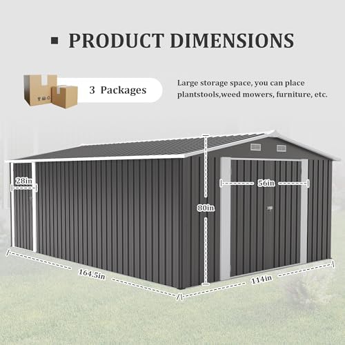 10x14 ft outdoor storage shed, large metal garden showing dimensions