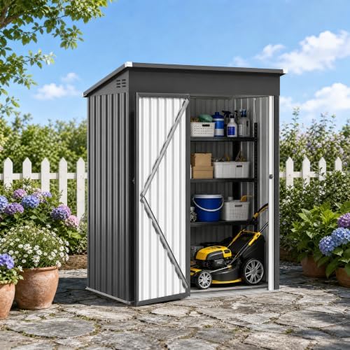 3 ft outdoor storage shed, waterproof metal garden on a desk or shelf