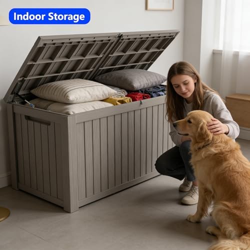 200 gallon outdoor storage box resin deck box shown in use