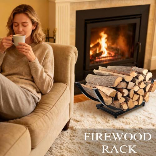 curved firewood rack firewood holder: 30 inch heavy shown in use