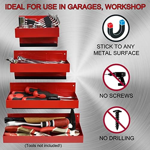 magnetic shelf 4-pcs set - red tool trays, close-up detail