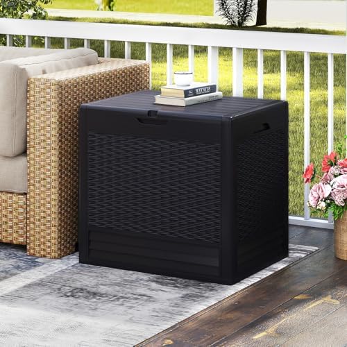tangkula 25 gallon waterproof outdoor storage box with shown in use