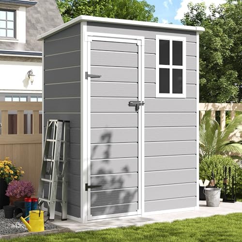 amopatio outdoor storage shed with floor, 5x3 ft, front angle view