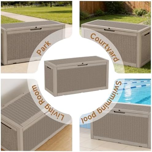 vixzen 121 gal waterproof outdoor storage box lockable showing dimensions
