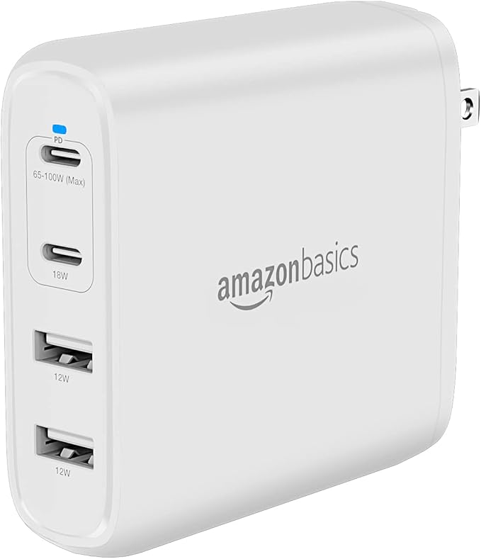 Amazon Basics 100W Four-Port GaN Wall Charger w/ 2 USB-C & 2 USB-A Ports w/PD by AmazonBasics