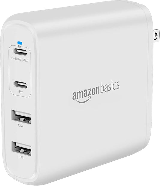 Amazon Basics 100W Four-Port GaN Wall Charger w/ 2 USB-C & 2 USB-A Ports w/PD by AmazonBasics