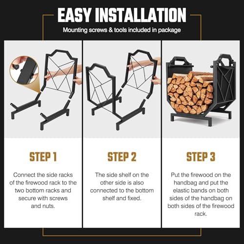 hihaduum firewood rack outdoor indoor - firewood holder, front angle view