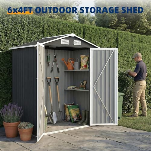 udpatio 6x4 ft metal storage shed,outdoor shed,garden shed, side view