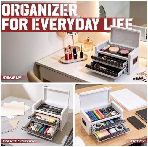 mini toolbox with 2 drawers and top storage on a desk or shelf