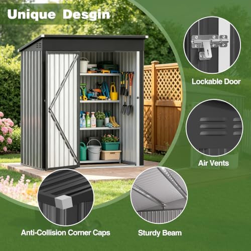 3 ft outdoor storage shed, waterproof metal garden, close-up detail