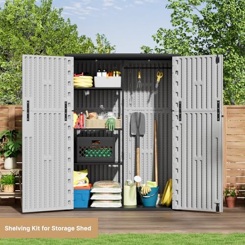 kinying outdoor storage shed,57cu.ft resin vertical outdoor storage on a desk or shelf