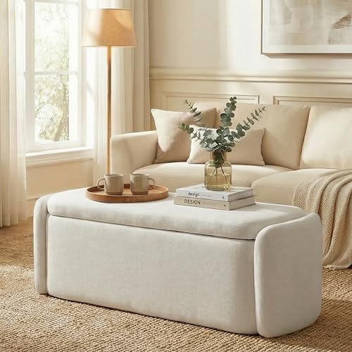 vknow storage bench, upholstered storage ottoman bench with, front angle view