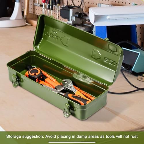 tool box, 16.9" portable metal tool organizer box, front angle view