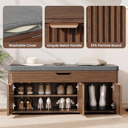 37.4" w shoe bench with storage, lift top showing dimensions