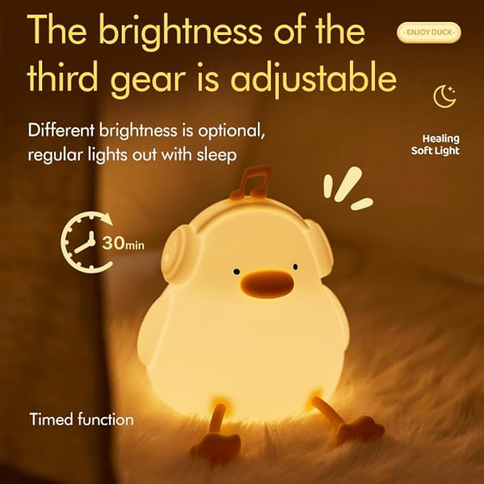 ATSUI Night Light for Kids, Squishy Duck Design, 3 Level Dimmable, Silicone - Image 2