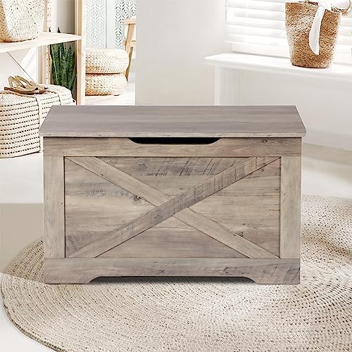 timberer 31.5" storage chest, wooden storage bench, entryway, front angle view