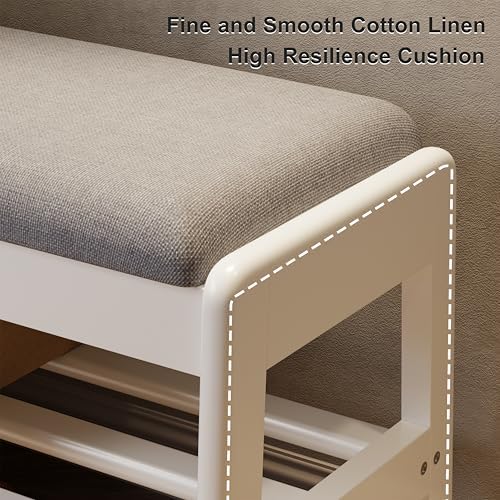 aqimuele shoe bench with storage, wooden 2 tiers showing dimensions
