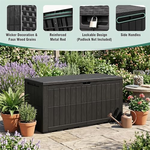 tangkula 100 gallon outdoor storage box with lockable, front angle view