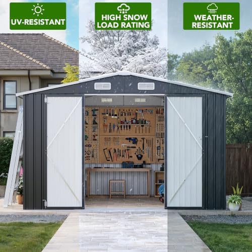mxv 12 x 10ft outdoor storage shed, metal, close-up detail