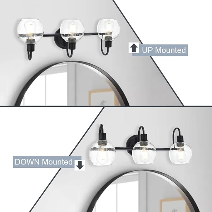 WINSHEN Modern 3-Lights Black Vanity Light Fixtures Farmhouse Metal Bathroom - Image 3