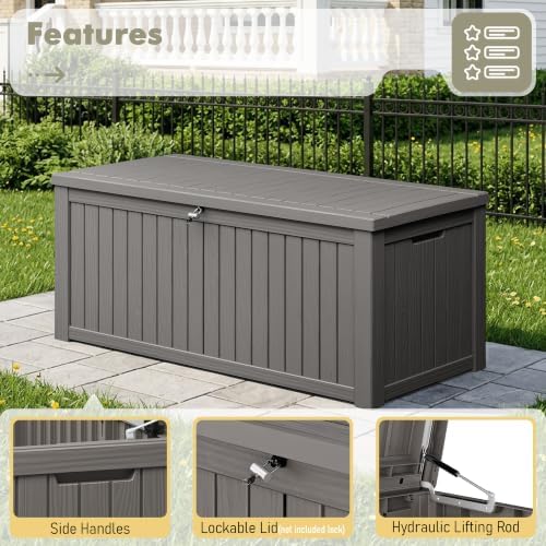 kamaboko outdoor storage box, 230 gallon deck box showing dimensions