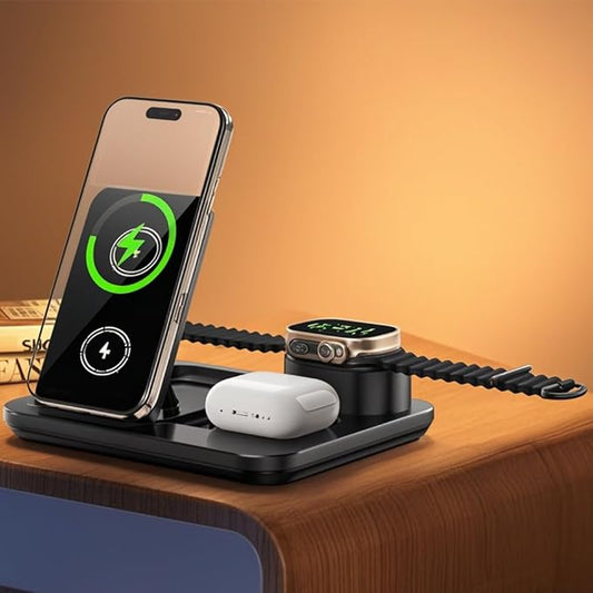 IHAO 3in1 Auto-Rising Wireless Charging Station 15W Fast Charge Ultra-Slim by IHAO