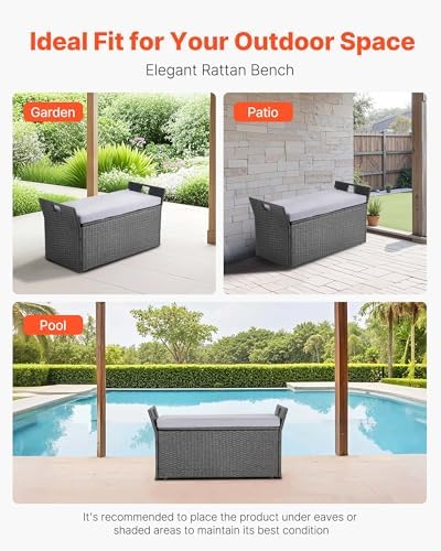 vevor outdoor storage bench, 2-person pe rattan storage, front angle view