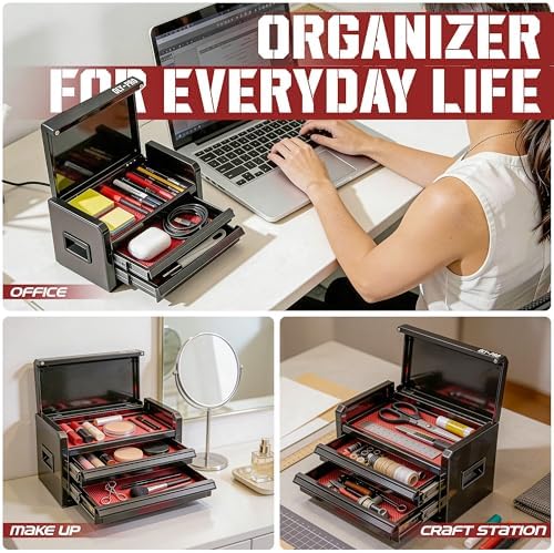 mini toolbox with 2 drawers and top storage, front angle view