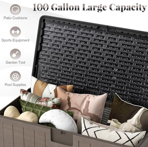 happygrill 100 gallon outdoor storage deck box with, side view