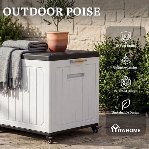 yitahome 90 gallon outdoor storage box with 6, front angle view
