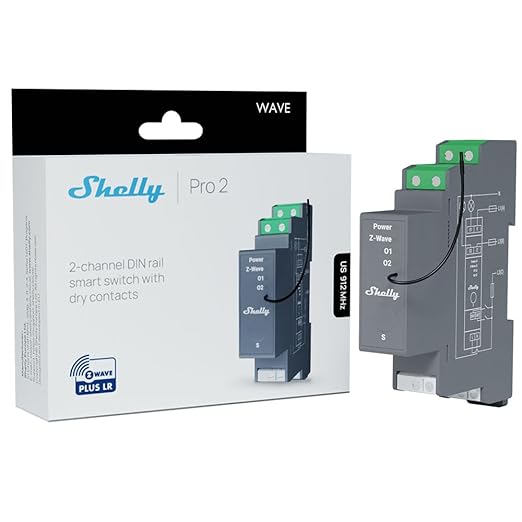 Shelly Wave Pro 2 US LR | Z-Wave Long Range 2-Channel Smart Relay Switch by Shelly