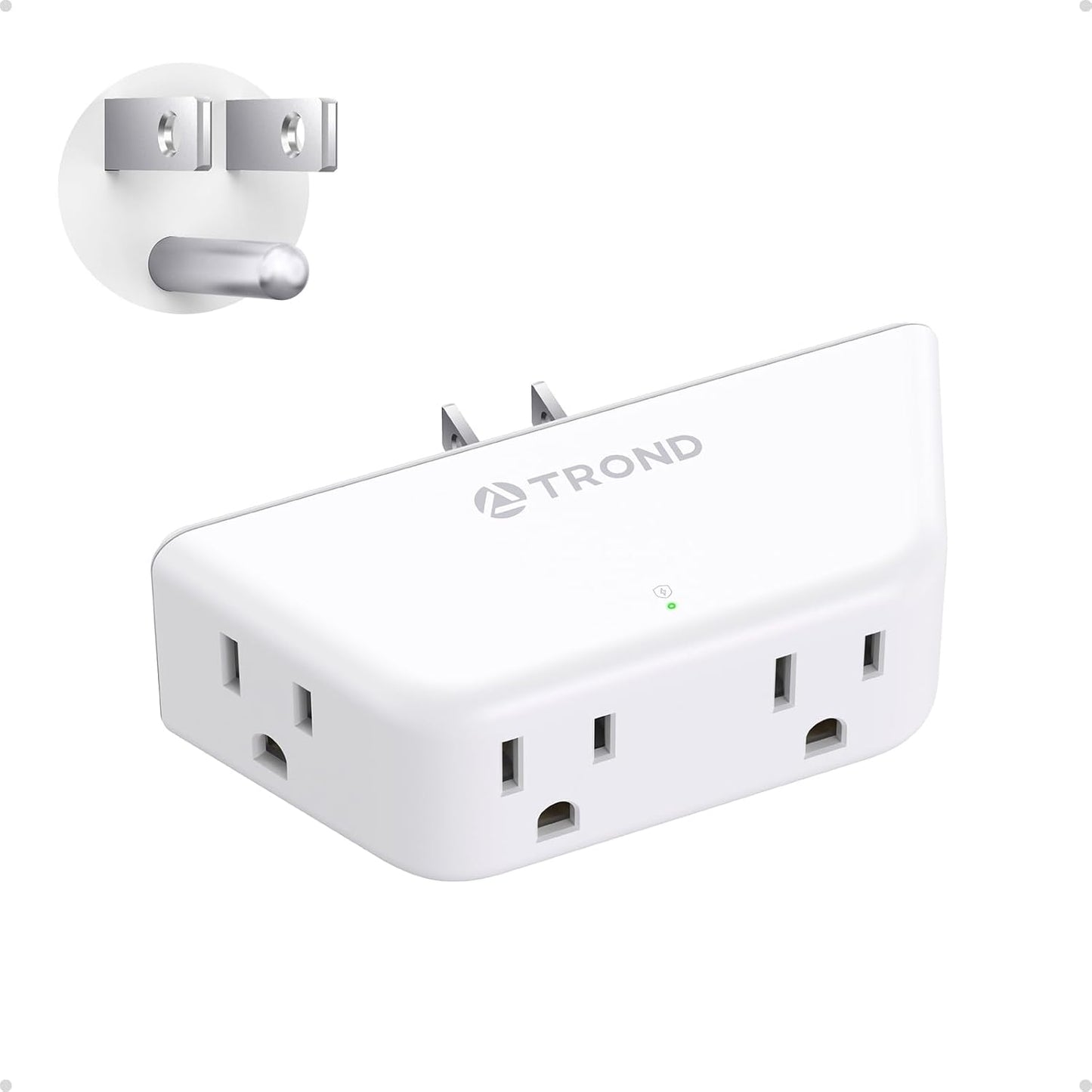 TROND Outlet Extender Surge Protector, Multi Plug Wall Outlet, White | 4 Grounded Sockets, 3 Way Angled Plug Adapter, Space-Saving, 900J, Electrical Wall Splitter for Bathroom Kitchen Office