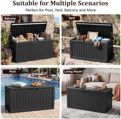 outdoor storage box,140 gallon lockable deck box with on a desk or shelf