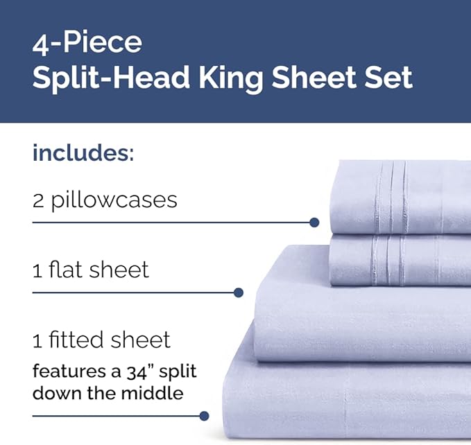 Split Head King Sheet Set – 4 Piece Flex Split Top King Sheets - Image 3
