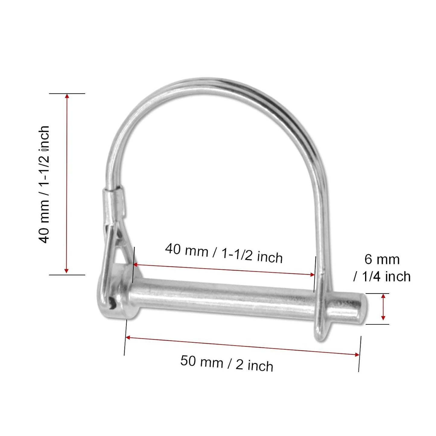 10-Pack Safety Coupler Hitch Pins with Round Loop 1/4 x 2 Inch | heavy duty wire lock design, PTO shaft and farm use, tractor and trailer fitting, quick release pin, steel construction