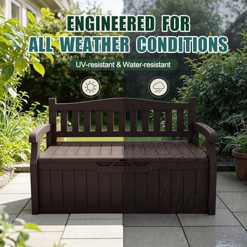 devoko 80 gallon storage bench deck box waterproof&lockable showing dimensions