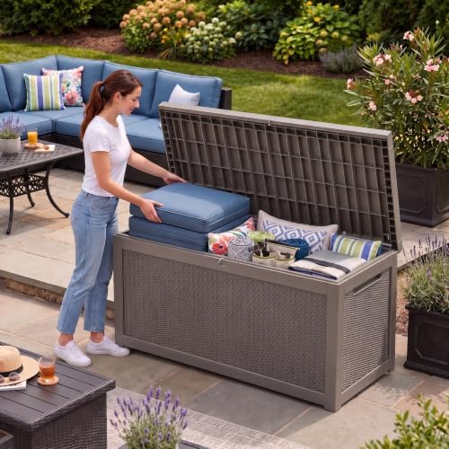 350 gallon extra large outdoor storage box，resin waterproof shown in use