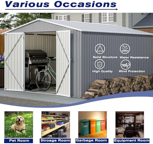 yopto 8x12 ft outdoor storage shed w/floor frame,metal, view 10