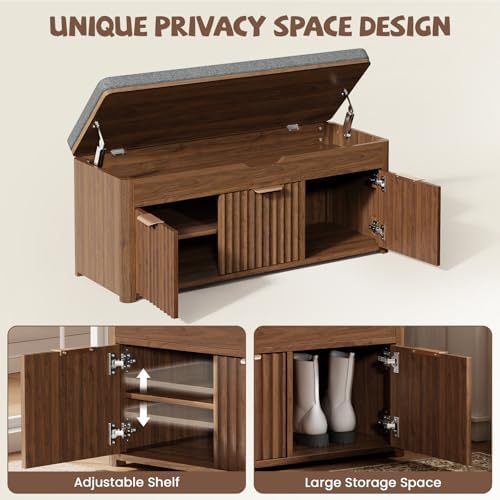 37.4" w shoe bench with storage, lift top, side view