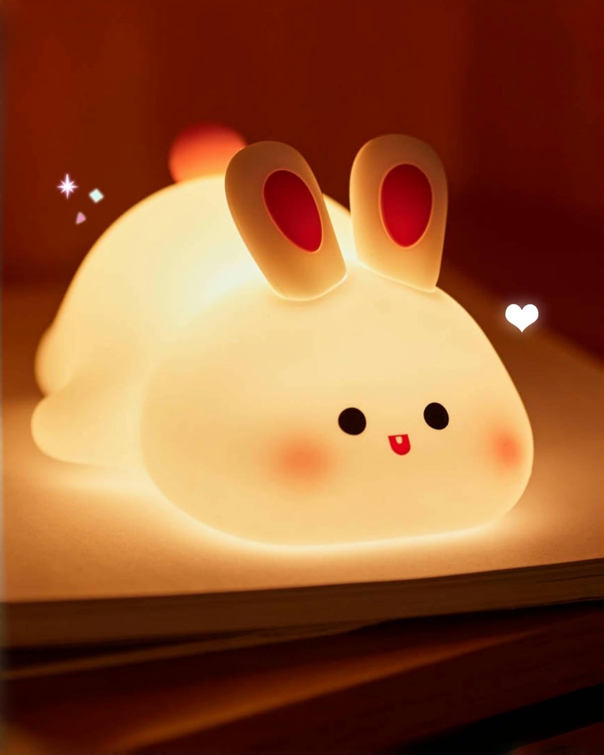 Big Face Rabbit Night Light for Kids, Squishy Silicone Bunny Lamp with Touch Control, 3 Brightness Levels, 30-Min Auto-Off Timer, Rechargeable Bedside Nursery Lamp
