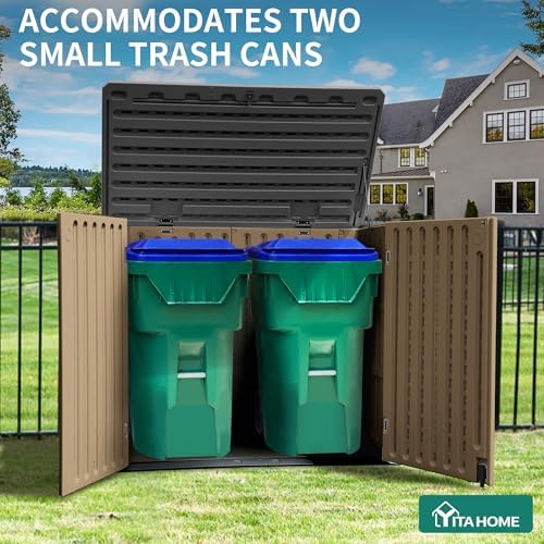 yitahome outdoor resin storage sheds, 39 in height shown in use