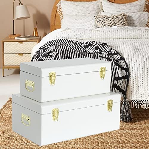 vixdonos metal trunk decorative storage box set of, side view