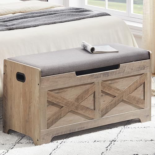 garveehome 39.4 in storage chest, wooden storage bench shown in use