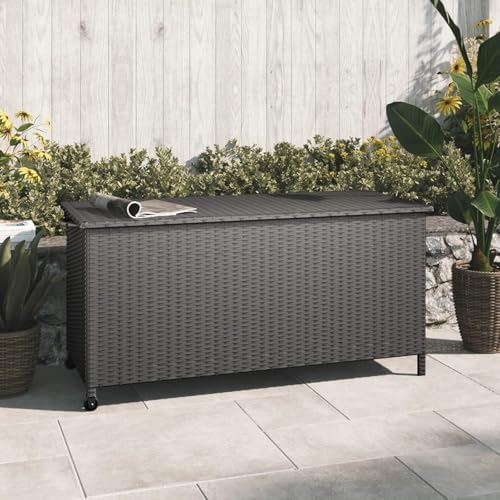 grand patio 108 gallon deck storage box indoor, front angle view